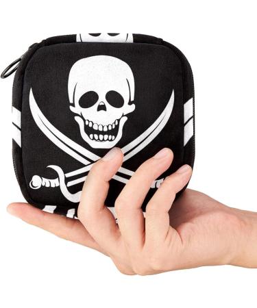 Pirate Flag Black & White Women's Napkin Storage Bag | Portable Menstrual Pad & Cup Pouch for Teens & Women - Buy Online on GoSupps.com