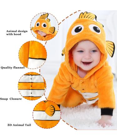 Doladola Unisex Clown Fish Flannel Romper | Baby Boys Girls Pyjamas 2.5-3.5 Years | Spring Autumn Animal One Piece - Buy Online on GoSupps.com