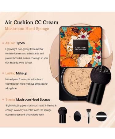 Mushroom Head Air Cushion CC Cream Cushion Foundation BB Cream Moisturizing Concealer Flawless Face Foundation Makeup Base Long Lasting with Mushroom Makeup Sponge - Natural - Buy Online on GoSupps.com