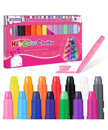 MSDADA 14 Colors Hair Chalk Pen Set for Girls Kids Temporary Hair Color Pens Washable Hair Chalk for Teens Kids Girls Birthday St. Patrick's Day Children's Day Gifts Party Cosplay Festival Hair DIY