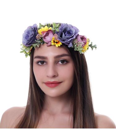 Boho Flower Crown | Purple Violet Wedding Girls Headband Wreath Halo for Celebrations & Parties - Buy Online on GoSupps.com