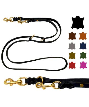 Dogeleine fat leather brass small dogs / large dogs 2m / 2.40m / 2.80m / 3.50m / 5m Double linen adjustable (2.40m x 12mm black) 2.40m x 12mm black