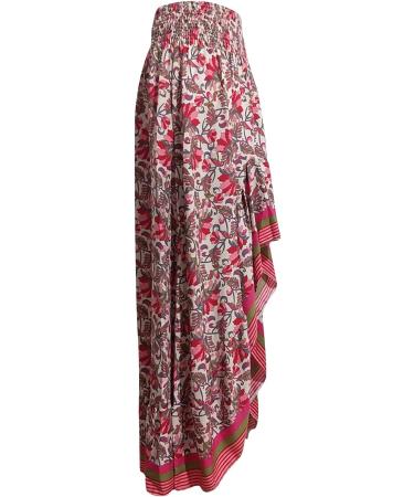Sanahy Women Boho Floral Print High Low Maxi Dress with Ruffle Hem - Red - Buy Online on GoSupps.com