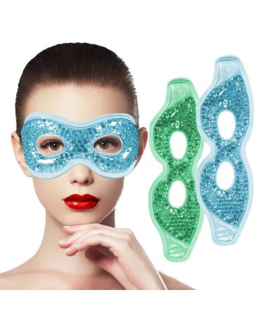 Adofect 2 PCS Gel Beads Ice Eye Mask with Eye Holes Reusable Cooling Eye Mask, Hot and Cold Eye Mask Pack for Puffy Eyes, Dry Eyes, Dark Circles, Migraines and Tension Relief, Blue and Green Blue and Green With Eye Hole