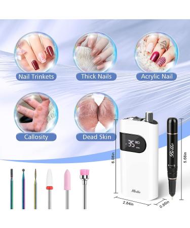 Belle 35000RPM Coreless Electric Nail Drill Set | Rechargeable Efile with 6 Bits & Sanding Bands for Acrylic Gel Nails - White - Buy Online on GoSupps.com