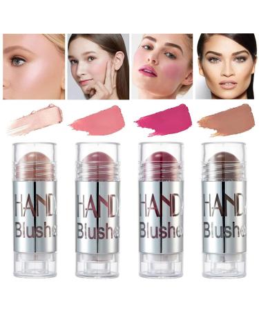 4 Colors Face Blush Stick Matte Highlight Blush Stick Contouring Concealer Stick Long-lasting water-resistant natural smooth ROUGE cream pencil for cheeks eyes and lips (b) B 0.25 g (4 Pack)