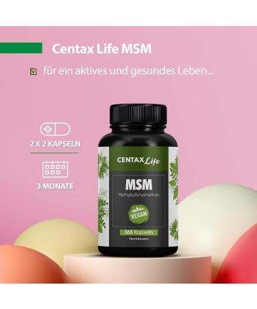 Centax Life MSM Capsules - High Dose Vegan 1600 mg for Bones & Joints | Pure Methylsulfonylmethane No Additives 365 Count - Buy Online on GoSupps.com