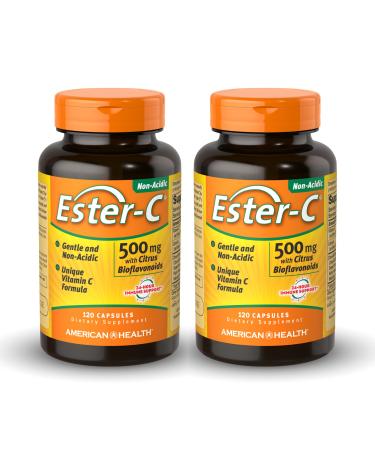 American Health Ester-C 500 mg with Citrus Bioflavonoids - 120 Capsules (Pack of 2) - 24-Hour Immune Support - Non-GMO Gluten Free - 120 Total Servings 120 Count (Pack of 2)
