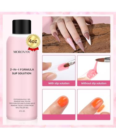 Morovan 2 in 1 Formula Poly Gel Slip Solution 4oz - Lint-free Extension Nail Liquid - Buy Online on GoSupps.com