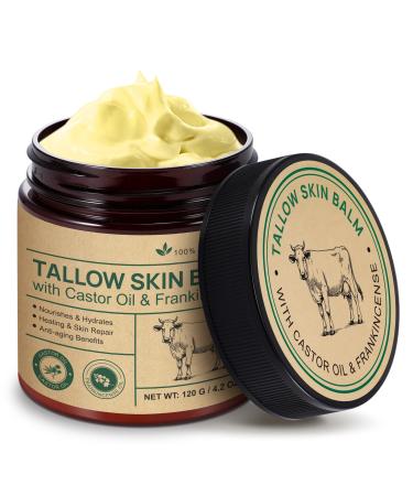 FANSHI Tallow Skin Balm With Castor Oil & Frankincense Vitality Frankincense Balms 100% Grass-Fed Tallows For Skin Care Castor Oil Balm Beef Tallow For Face & Body120 G/4.2 Oz