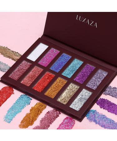 LUXAZA Holographic Glitter Eyeshadow Palette - Metallic Festival Style | Ultra Pigmented Shimmer | Waterproof & Long Lasting Eye Shadows - Colorful Glitter Makeup Kit - Buy Online on GoSupps.com