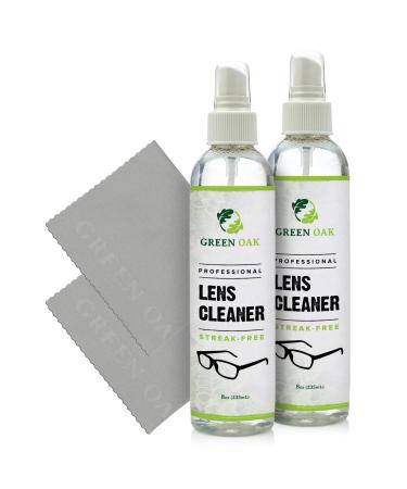 Lens Cleaner Spray Kit  Green Oak Professional Lens Cleaner Spray with Microfiber Cloths  Best for Eyeglasses, Cameras, and Lenses - Safely Cleans Fingerprints, Dust, Oil (8oz 2-Pack)