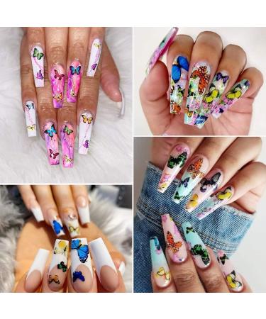 10 Sheets Butterfly Nail Foil Transfers Stickers Flowers Butterfly Starry Sky Nail Art DIY Decals for Women Girls Decoration Manicure Design - Buy Online on GoSupps.com