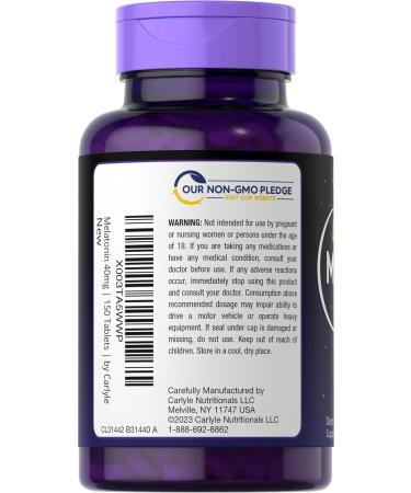 Carlyle Melatonin 40mg Complex | 150 Fast Dissolve Tablets | Extra Strength Support | with Ashwagandha and Chamomile | Vegetarian Non-GMO Gluten Free Supplement 150 Count (Pack of 1) - Buy Online on GoSupps.com