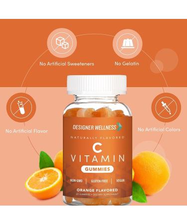 Designer Wellness Vitamin C Gummies - Gluten-Free Vegan Non-GMO - Natural Orange Flavor - 60 ct - Buy Online on GoSupps.com