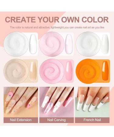 PEACECOLOR 6PC 8G Acrylic Powder Set Clear Pink White Nude Orange Dark Pink Color Collections Professional for Acrylic Nail Extension Carving Nails DIY Nail Art at Home No Lamp Needed XA-46 - Buy Online on GoSupps.com