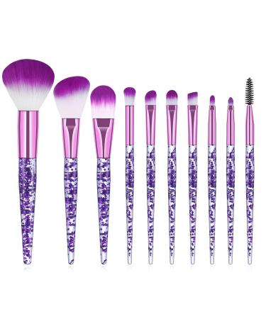 10-Piece Glitter Makeup Brush Set - Professional Acrylic Cosmetic Brushes for Eyes & Face - Violet - Buy Online on GoSupps.com