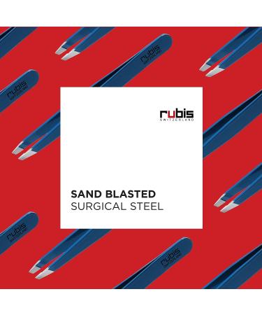 Rubis Classic Slanted Tweezers - Stainless Steel Precision Tool for Eyebrow and Hair Removal | Made in Switzerland | Blue - Buy Online on GoSupps.com