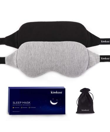 Kimkoo Sleep Mask-Eye Mask for Sleeping, Sleeping Mask Blocking Out Light Perfectly for Women and Men, Soft and Comfortable Blindfold for Travelling, with Pouch (Black+Gray)