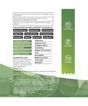 Plant Advent Premium Supergreens and Superfruits Powder with Digestive Enzymes and Probiotics (Strawberry & Kiwi). Manufactured by NutriDyn. - Buy Online on GoSupps.com