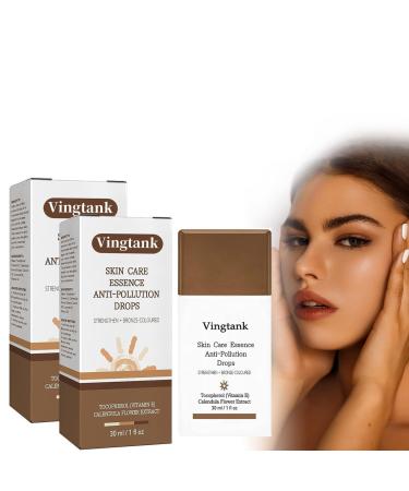 Vingtank 2 Bottles Skin Care Essence Anti-Pollution Drops - Bronzing Serum & Facial Tanning Drops Fake Tan Peptide Serum Liquid Bronzer Cream for Aging Skin(2 x 1.05 oz/30 ml)
