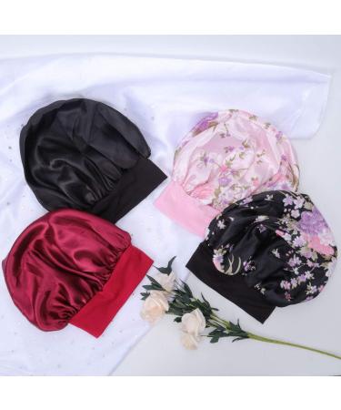 Silk Satin Bonnet-4 Packs Women Satin Hair Bonnet for Curly Hair Satin Bonnet Silk Sleep Cap Silk Hair Wrap for Sleeping Black Hair Multi-colored c - Buy Online on GoSupps.com