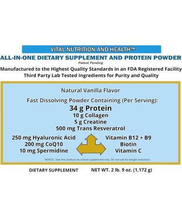 Vital Nutrition and Health All-in-One Powder: Protein Collagen Creatine Resveratrol Spermidine Hyaluronic Acid CoQ10 + Key Vitamins - Buy Online on GoSupps.com