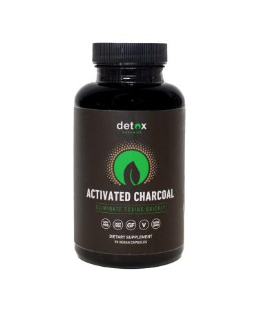 Detox Organics Activated Charcoal, Activated Coconut Charcoal Capsules, Bloating Relief, Gas Relief, Vegan Coconut Shell Charcoal, Detox Pills, Gluten-Free, Dairy-Free, 90 Capsules