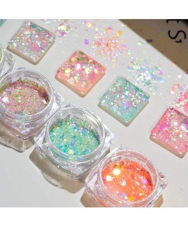 6 Box Nail Sequins Fine Glitter Sugar Glitter for Nails Cosmetic Holographic Nail Glitters for Acrylic Nails Nail Glitter Flakes for Resin Chunky Nail Glitter Acrylic(Pattern 4) candy