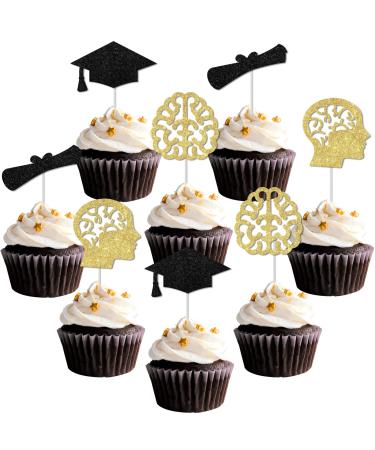 kreat4joy 24pcs Brain Graduation Cupcake Toppers Neurologist Graduation Congrats Grad Party Decor Neurology Party Decorations for Neuroscience Cake Decorations