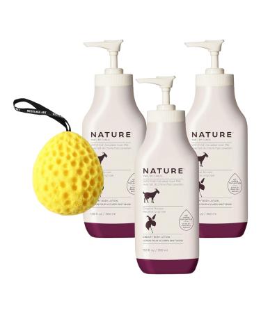 Goat Milk Lotion | Bundled With Bath Sponge - Creamy Body Moisturizer With Fresh Canadian Goat Milk Vitamins A B3 Potassium Zinc Selenium Gentle Skin Pack Of 3