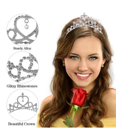 Silver Princess Crown Crystal Sash Tiara Headband for Women & Girls - Wedding & Birthday Hair Accessory - Buy Online on GoSupps.com
