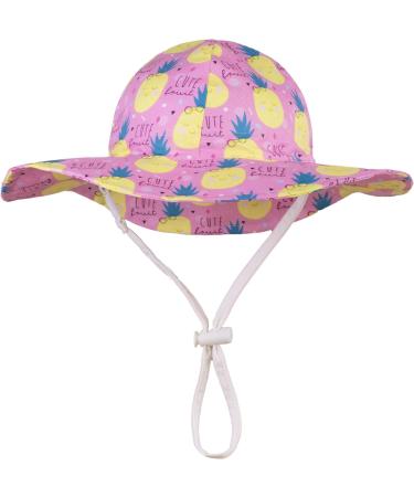 LANGZHEN Baby Girls Sun Protection Hat with Chin Strap | Adjustable Toddler Kids Wide Brim Play Hat | Pineapple Design | 6-12 Months - Buy Online on GoSupps.com