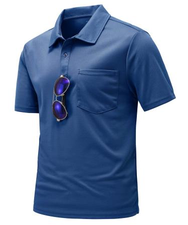 TBMPOY Men's Polo Shirts Short Sleeve Quick Dry Casual Sports Outdoor Golf Shirt with Pocket Dark Grey Blue XX-Large