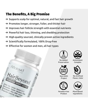 HairBeyond Advanced Hair Growth Formula Improves Follicle & Scalp Strength for Stronger Growth Hair Loss Protection Vitamin A C E B Complex Saw Palmetto Silica Zinc Calcium Niacin Thiamin Biotin - Buy Online on GoSupps.com