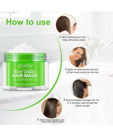 Rice Water Hair Mask for Dry Damaged Hair - Repair & Growth Treatment for All Hair Types | Essential Oils & Biotin Deep Conditioning - Buy Online on GoSupps.com