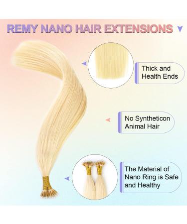 KOCONI 14 Inch Platinum Blonde Nano Ring Hair Extensions - Real Human Hair, Double Drawn Nano Tip Beads - 50g - 14 inch #613 Light Blonde - Buy Online on GoSupps.com