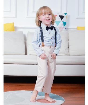 Mint Green Baby Boy Wedding Outfit Set | 4pcs Gentleman Suit with Striped Shirts, Trousers, Suspenders, Bowtie | 18-24 Months Light Blue - Buy Online on GoSupps.com