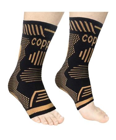 Copper Ankle Brace Support for Men & Women  Ankle Stabilizer Compression Sleeve Socks for Prevent Ankle Injuries  Ankle Support Foot Brace for Sprained  Swelling  Achilles Tendonitis  Sport (Pair  XL) XL Gold 2