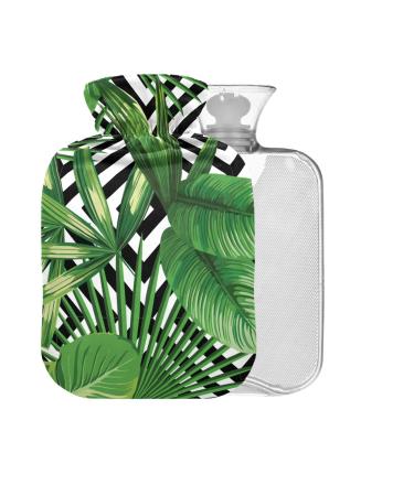 Exotic Jungle Palm Leaves BAP Free Hot Water Bottle with Cover 2L Large Hot Water Bag for Pain Relief Bed Hand & Feet