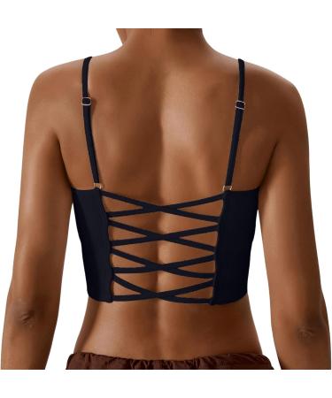 Shop Women's Crossback Sports Bra - Padded Back-Free Adjustable Fitness Top | Ribbed & Stylish Gym BH in Black - Buy Online on GoSupps.com