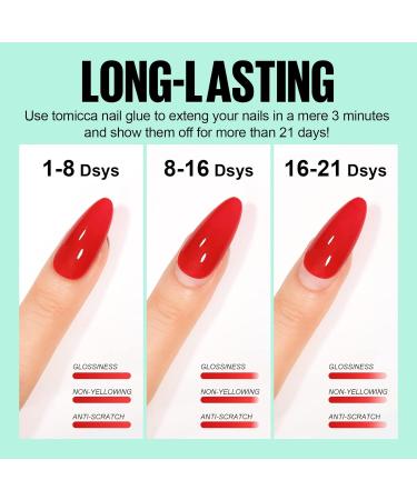 Tomicca Nail Glue for Artificial Nails - 2x15ml Extra Strong 4-in-1 Gel Glue for Tips & Fake Nails - Buy Online on GoSupps.com