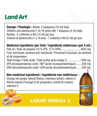 Omega-3 Supplement Liquid 500ml 1380mg EAP + DHA for Kids and Adults non-GMO Gluten Free - Made in Canada 500 ml (Pack of 1) - Buy Online on GoSupps.com
