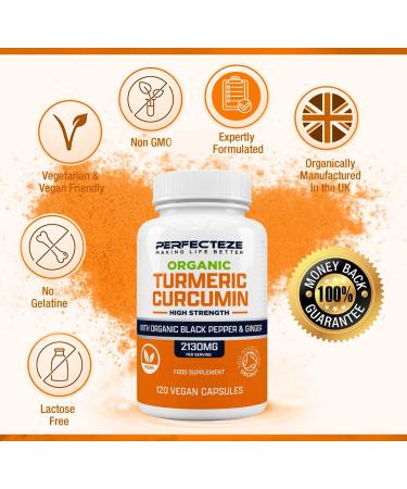 Organic Turmeric Curcumin High Strength with Black Pepper & Ginger 2130MG - 120 Vegan Capsules - Advanced Formula with Curcumin - 3 Month Supply - Buy Online on GoSupps.com