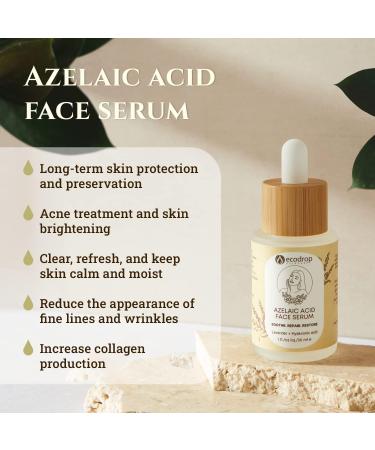 Ecodrop Azelaic Acid & Hyaluronic Acid Serum - 30ml | Daily Gentle Anti-Ageing Skincare for Face Reduces Acne Redness Dark Spot Blemishes & Brightens All Skin Types | Vegan & Cruelty-Free - Buy Online on GoSupps.com