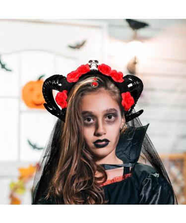 Beaupretty Black Devil Horns Headband Halloween Flower Headband Gothic Sheep Horn Headband Ram Horns Headpiece for Party 62.00X28.00X11.00CM Black 2 - Buy Online on GoSupps.com