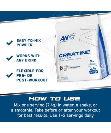 an Performance Creatine Monohydrate + Peptide | Micronized Powder | 5g Creatine, 2.4g PeptiStrong | Vegan, Gluten-Free, Non-GMO | Workout Supplement for Men & Women | Unflavored | 60 Servings - Buy Online on GoSupps.com