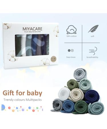 Miyacare 10-Pack Baby Triangle Bibs | Super Absorbent 100% Cotton Neckerchief | Adjustable Push Buttons | Unisex for Boys & Girls - Buy Online on GoSupps.com