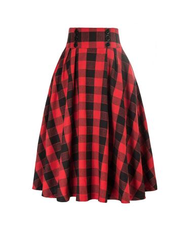Skirt women's skirt elegant flowers A-line mini skater skirt pleated skirt long skirt extended button skirt for women in A-line red XXL