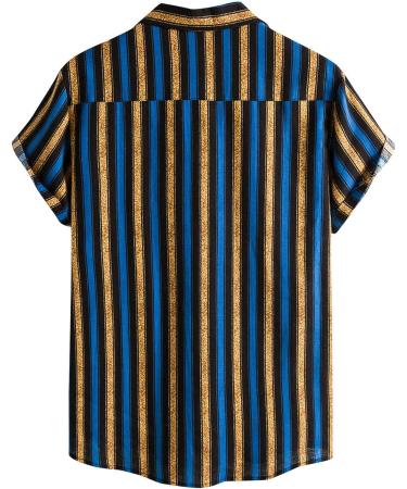 BEUU 2022 Men's Summer Vertical Striped T-Shirt - Blue Large | Button Down Slim Fit Casual Shirt - Buy Online on GoSupps.com